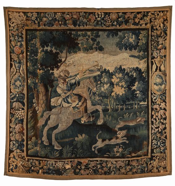 Arazzo fiammingo a verdura con scena di caccia, Fiandre, XVIII secolo  - Asta Collezioni Private - Mobili, Oggetti d'Arte e Dipinti Antichi e del XIX Secolo - Associazione Nazionale - Case d'Asta italiane