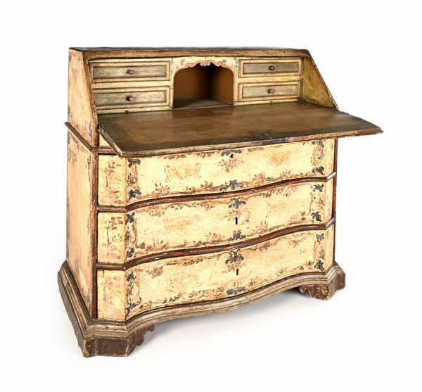 Cassettone a ribalta in legno laccato e dipinto, Veneto, XVIII secolo  - Asta Collezioni Private - Mobili, Oggetti d'Arte e Dipinti Antichi e del XIX Secolo - Associazione Nazionale - Case d'Asta italiane