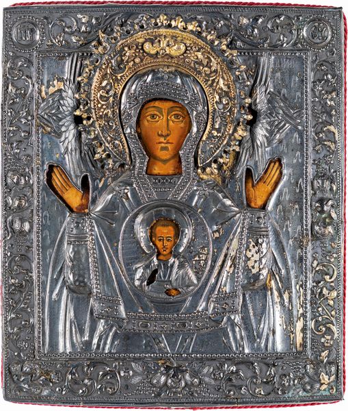 Iconografo russo del XIX secolo : Madonna del Segno  - Asta Collezioni Private - Mobili, Oggetti d'Arte e Dipinti Antichi e del XIX Secolo - Associazione Nazionale - Case d'Asta italiane