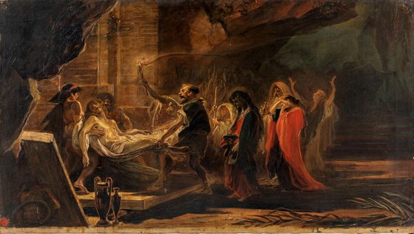 Scuola Europea del XIX secolo : La sepoltura di Ges�  - Asta Collezioni Private - Mobili, Oggetti d'Arte e Dipinti Antichi e del XIX Secolo - Associazione Nazionale - Case d'Asta italiane