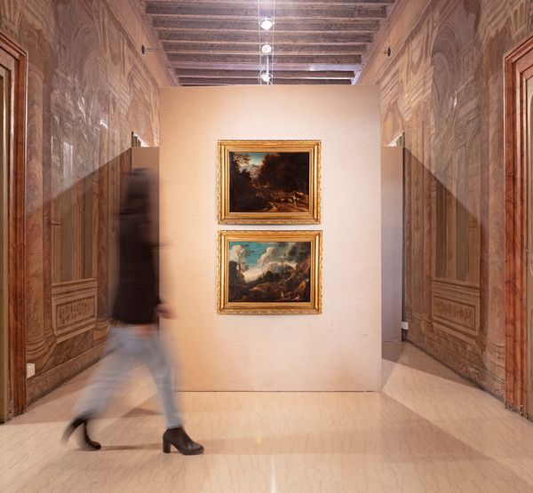 Gaspard Dughet : a) Paesaggio arcadico con figure  b) Pastore con gregge  - Asta Collezioni Private - Mobili, Oggetti d'Arte e Dipinti Antichi e del XIX Secolo - Associazione Nazionale - Case d'Asta italiane