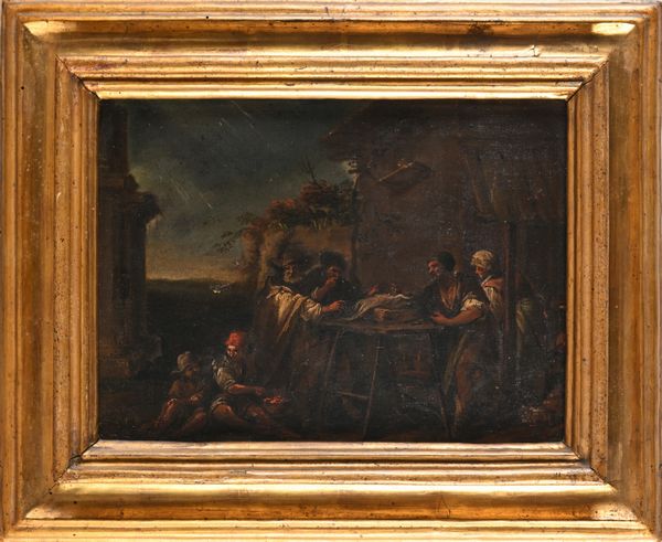 Michelangelo Cerquozzi : Sosta dei viandanti nella campagna romana  - Asta Collezioni Private - Mobili, Oggetti d'Arte e Dipinti Antichi e del XIX Secolo - Associazione Nazionale - Case d'Asta italiane