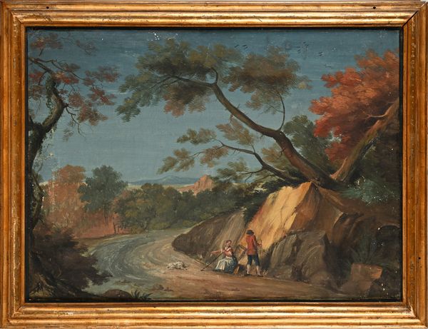 Scuola veneta del XVIII secolo : Paesaggi con figure  - Asta Collezioni Private - Mobili, Oggetti d'Arte e Dipinti Antichi e del XIX Secolo - Associazione Nazionale - Case d'Asta italiane