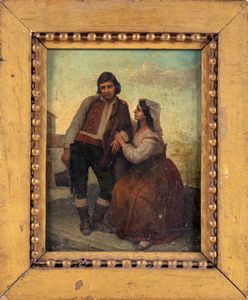 Scuola italiana del XIX secolo - Giovane coppia di contadini