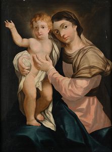 PITTORE DEL XVII SECOLO : Madonna col Bambino  - Asta Collezioni Private - Mobili, Oggetti d'Arte e Dipinti Antichi e del XIX Secolo - Associazione Nazionale - Case d'Asta italiane