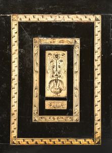 Stipo in legno ebanizzato con placche in osso pirografato, Germania, XVII secolo  - Asta Collezioni Private - Mobili, Oggetti d'Arte e Dipinti Antichi e del XIX Secolo - Associazione Nazionale - Case d'Asta italiane