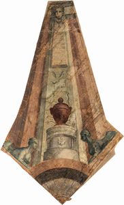 Due decorazioni da soffitto eseguite a tempera su tela sagomata, fine XIX/inizi XX secolo  - Asta Collezioni Private - Mobili, Oggetti d'Arte e Dipinti Antichi e del XIX Secolo - Associazione Nazionale - Case d'Asta italiane