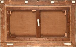 Andrea Locatelli : Paesaggio fluviale con figure al fontanile e borgo in lontananza  - Asta Collezioni Private - Mobili, Oggetti d'Arte e Dipinti Antichi e del XIX Secolo - Associazione Nazionale - Case d'Asta italiane