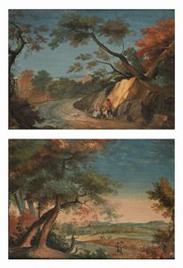 Scuola veneta del XVIII secolo - Paesaggi con figure