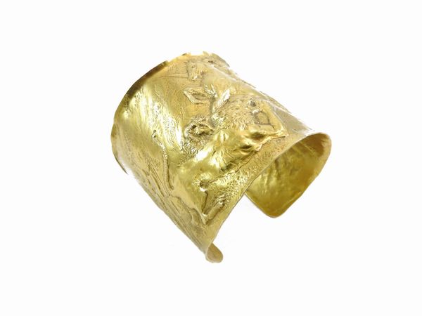 Romano Stefanelli : Bracciale a fascia in oro giallo  - Asta I gioielli di Rosa Segreto Annigoni - Associazione Nazionale - Case d'Asta italiane