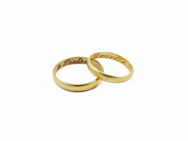 Fedi nuziali in oro giallo di Rossella Segreto e Pietro Annigoni  - Asta I gioielli di Rosa Segreto Annigoni - Associazione Nazionale - Case d'Asta italiane