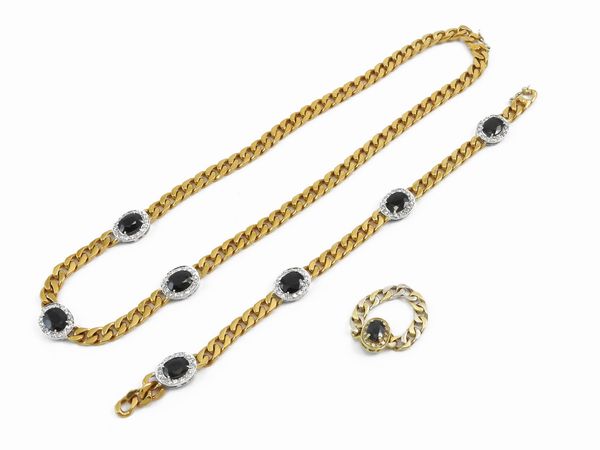 Demi-parure in oro giallo con diamanti e zaffiri  - Asta I gioielli di Rosa Segreto Annigoni - Associazione Nazionale - Case d'Asta italiane