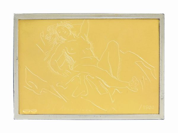 Pietro Annigoni : Quattro incisioni su lastra in oro 999,8/1000 con supporto in argento 925/1000  - Asta I gioielli di Rosa Segreto Annigoni - Associazione Nazionale - Case d'Asta italiane