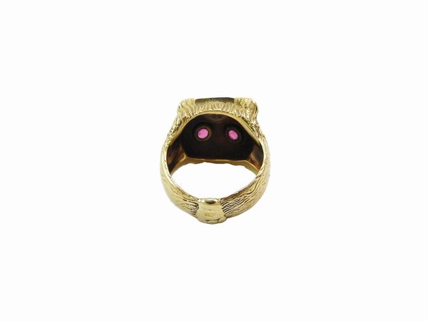Anello da mignolo animalier in oro giallo con diamanti e rubini  - Asta I gioielli di Rosa Segreto Annigoni - Associazione Nazionale - Case d'Asta italiane