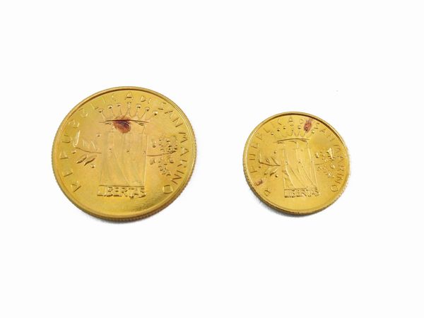 Una serie da 1 e 2 scudi San Marino in oro 916/1000  - Asta I gioielli di Rosa Segreto Annigoni - Associazione Nazionale - Case d'Asta italiane