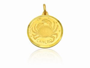Pietro Annigoni - Medaglia pendente in oro giallo con segno zodiacale del Cancro, Anni Settanta