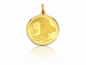 Pietro Annigoni - Medaglia pendente in oro giallo con segno zodiacale dei Capricorno, Anni Settanta