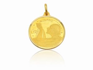 Pietro Annigoni - Medaglia pendente in oro giallo con segno zodiacale dell'Acquario, Anni Settanta