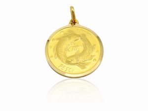 Pietro Annigoni - Medaglia pendente in oro giallo con segno zodiacale dei Pesci, Anni Settanta
