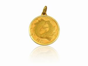 Pietro Annigoni - Medaglia pendente in oro giallo con segno zodiacale dei Pesci, Anni Settanta