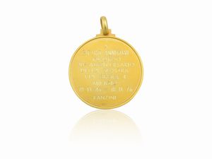 Medaglia in oro giallo Allegoria della Pittura a Pietro Annigoni  - Asta I gioielli di Rosa Segreto Annigoni - Associazione Nazionale - Case d'Asta italiane