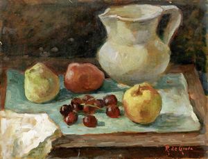 Raffaele De Grada - Natura morta con frutta e vaso bianco