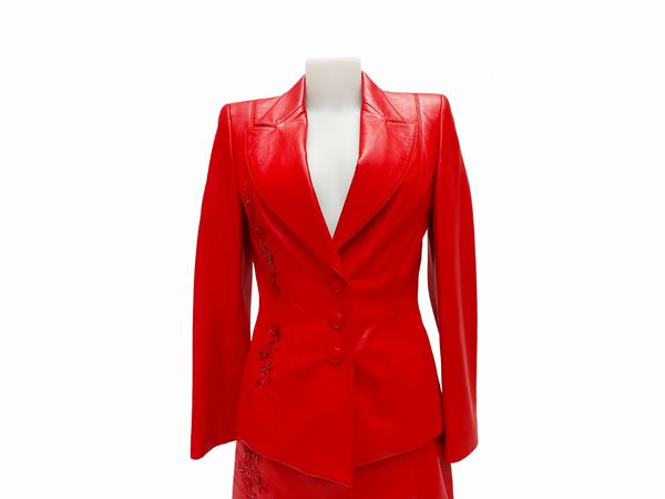 Escada - Tailleur pantaloni in nappa rossa  - Asta Vintagemania - Associazione Nazionale - Case d'Asta italiane