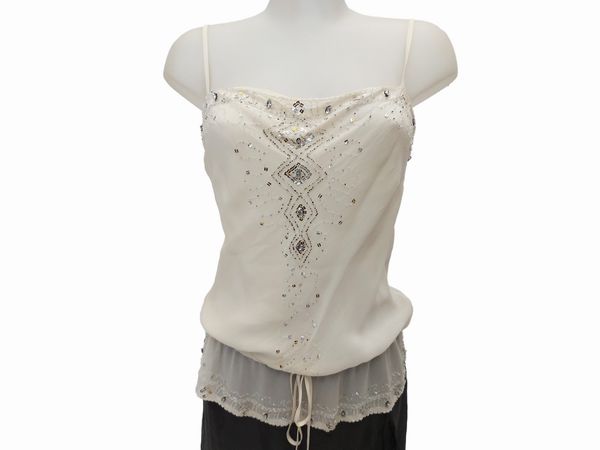 Luisa Spagnoli - Pantaloni in cotone con top in chiffon panna  - Asta Vintagemania - Associazione Nazionale - Case d'Asta italiane