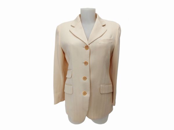 Moschino Cheap And Chic - Tailleur pantaloni in lana color panna spigato  - Asta Vintagemania - Associazione Nazionale - Case d'Asta italiane