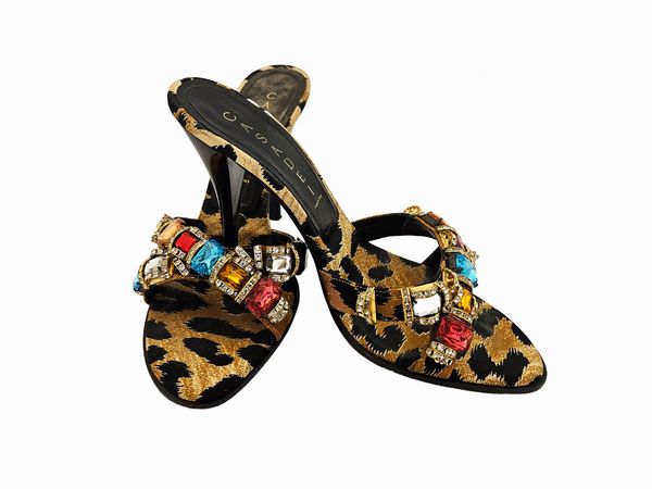 Casadei - Mules in tessuto animalier con strass multicolor  - Asta Vintagemania - Associazione Nazionale - Case d'Asta italiane