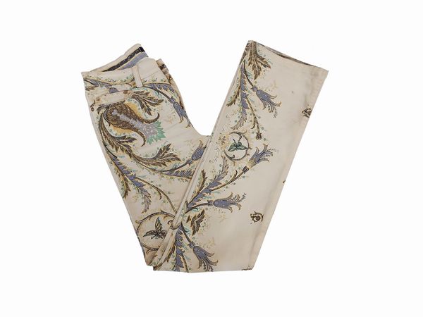 Roberto Cavalli - Completo jeans e camicia fantasia paisley su fondo panna  - Asta Vintagemania - Associazione Nazionale - Case d'Asta italiane