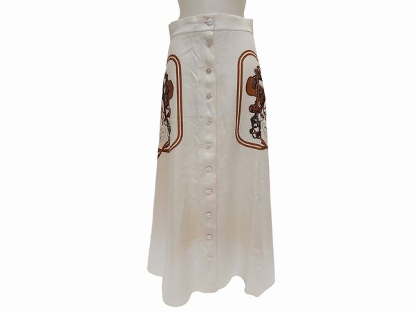 Herms - Gomma midi Brides de Gala in lino color panna  - Asta Vintagemania - Associazione Nazionale - Case d'Asta italiane