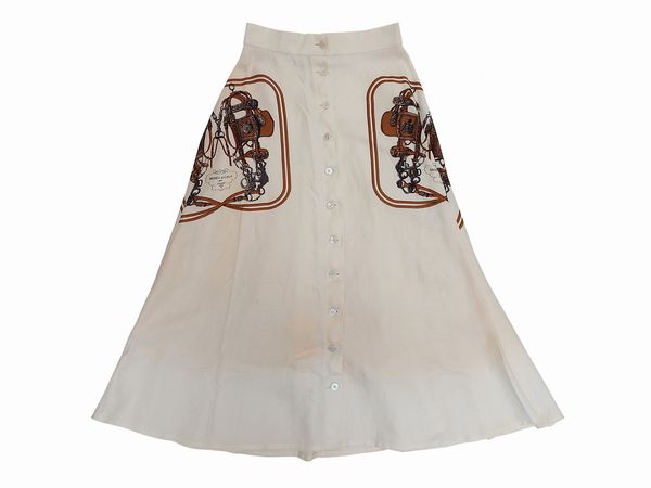 Herms - Gomma midi Brides de Gala in lino color panna  - Asta Vintagemania - Associazione Nazionale - Case d'Asta italiane