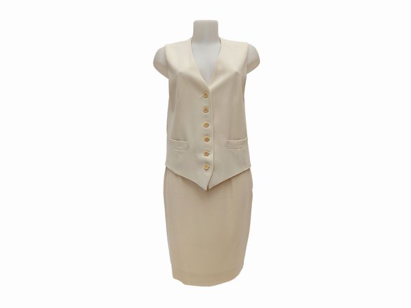 Moschino Couture - Gonna e gilet in lana beige  - Asta Vintagemania - Associazione Nazionale - Case d'Asta italiane
