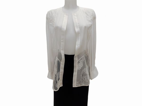 Salvatore Ferragamo - Camicia traforata in voile di seta cipria  - Asta Vintagemania - Associazione Nazionale - Case d'Asta italiane