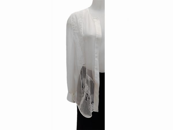 Salvatore Ferragamo - Camicia traforata in voile di seta cipria  - Asta Vintagemania - Associazione Nazionale - Case d'Asta italiane