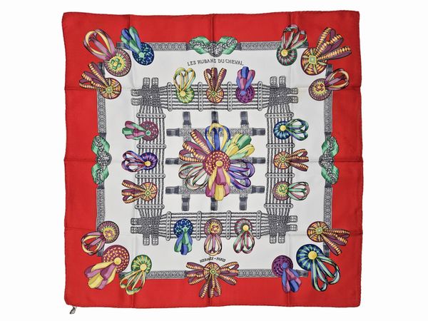Herms - Foulard in seta Le rubans du cheval by Joachim Metz  - Asta Vintagemania - Associazione Nazionale - Case d'Asta italiane