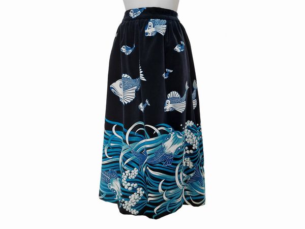 Valentino - Gonna midi in velluto a motivo marino  - Asta Vintagemania - Associazione Nazionale - Case d'Asta italiane