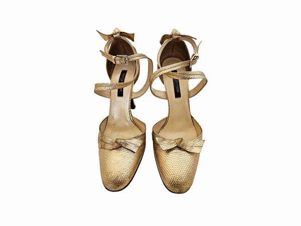 Sergio Rossi - Decollet in pelle stampa lucertola color oro rosa  - Asta Vintagemania - Associazione Nazionale - Case d'Asta italiane