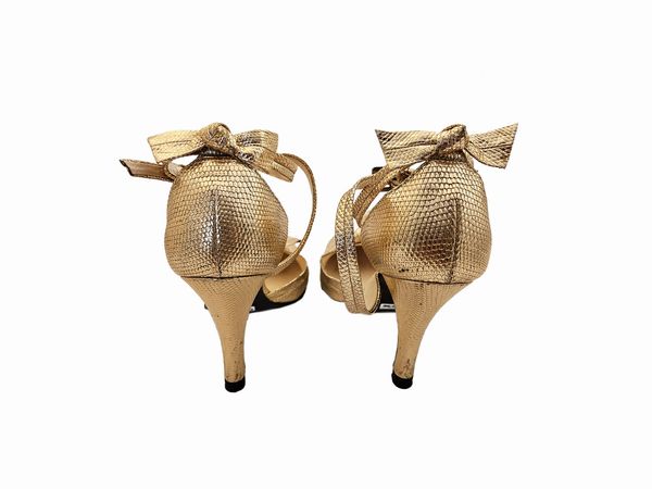 Sergio Rossi - Decollet in pelle stampa lucertola color oro rosa  - Asta Vintagemania - Associazione Nazionale - Case d'Asta italiane