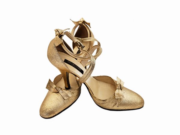 Sergio Rossi - Decollet in pelle stampa lucertola color oro rosa  - Asta Vintagemania - Associazione Nazionale - Case d'Asta italiane