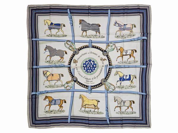 Herms - Foulard in seta Couvertures et tenues de Jour pour l'cuirie, l'attente et la prsentation  - Asta Vintagemania - Associazione Nazionale - Case d'Asta italiane