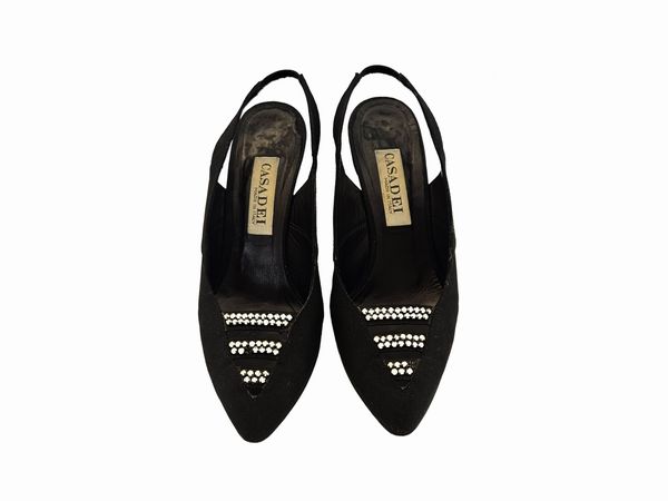 Casadei - Decollet in tessuto nero con strass  - Asta Vintagemania - Associazione Nazionale - Case d'Asta italiane