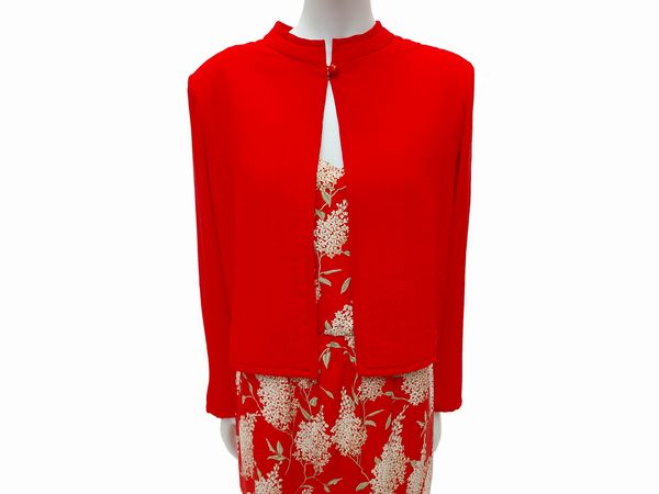 Abito lungo con giacchina in seta rossa, Rossana Massetti, Firenze  - Asta Vintagemania - Associazione Nazionale - Case d'Asta italiane