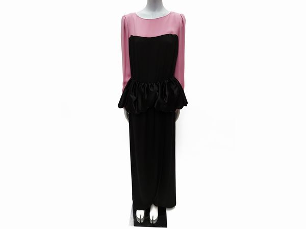 Abito sartoriale da sera lungo in seta nero e rosa  - Asta Vintagemania - Associazione Nazionale - Case d'Asta italiane