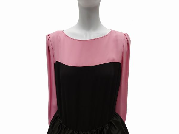 Abito sartoriale da sera lungo in seta nero e rosa  - Asta Vintagemania - Associazione Nazionale - Case d'Asta italiane