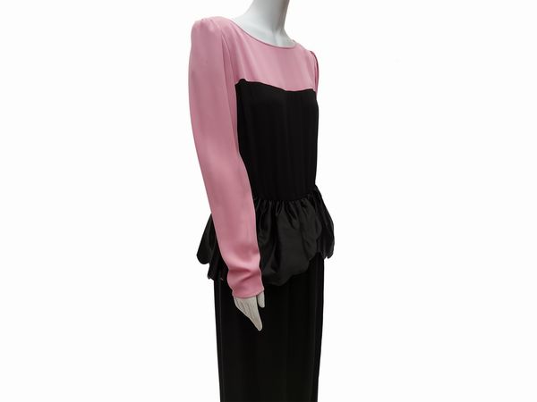 Abito sartoriale da sera lungo in seta nero e rosa  - Asta Vintagemania - Associazione Nazionale - Case d'Asta italiane