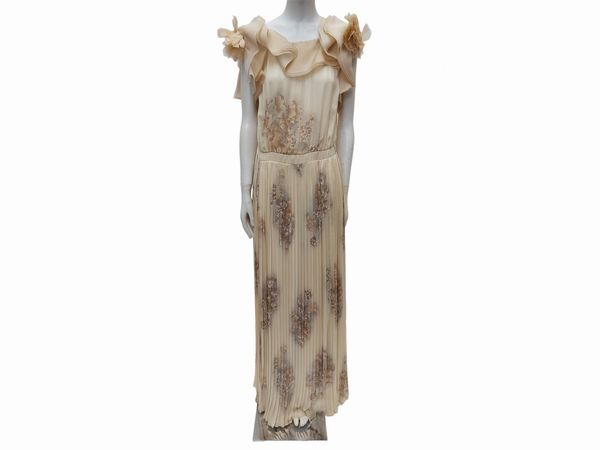 Abito sartoriale lungo in voile di seta pliss  - Asta Vintagemania - Associazione Nazionale - Case d'Asta italiane