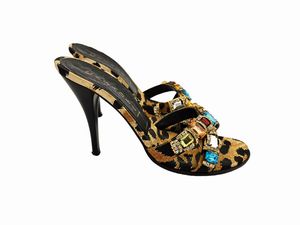 Casadei - Mules in tessuto animalier con strass multicolor  - Asta Vintagemania - Associazione Nazionale - Case d'Asta italiane
