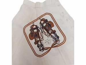 Herms - Gomma midi Brides de Gala in lino color panna  - Asta Vintagemania - Associazione Nazionale - Case d'Asta italiane